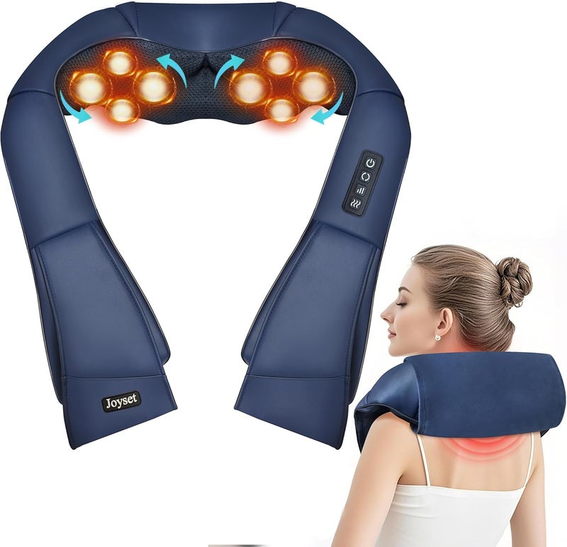 Joyset Shiatsu Neck and Back Massager with Heat,Electric Shoulder Massager for Pain Relief Deep Tissue,3D Kneading Massage with Cloth Cover Easy to Clean (Blue) - Image 1